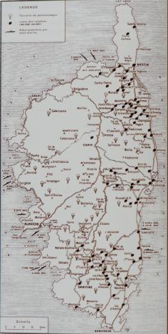 Carte de Corse des lieux de parachutages